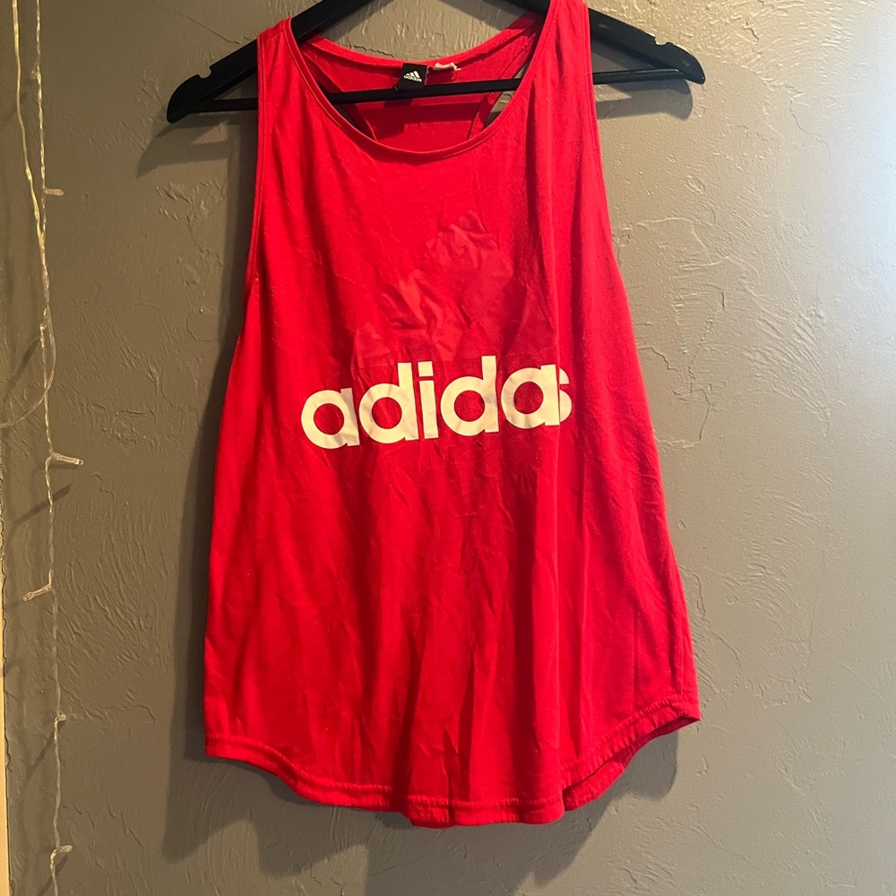 Adidas Red Cream Sleeveless Relaxed Tank Top